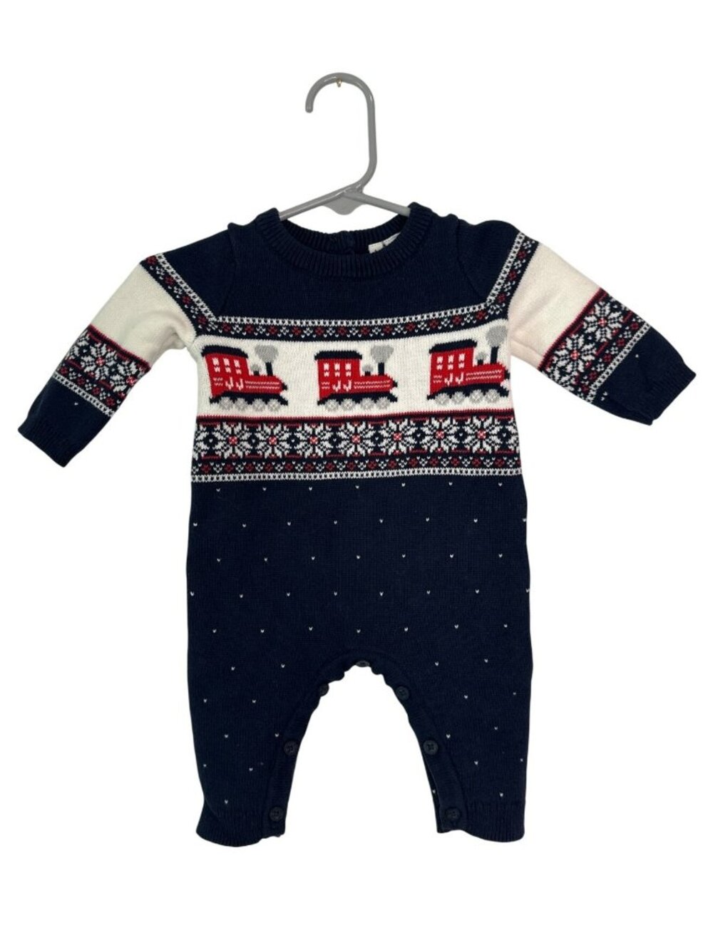 Janie and Jack Fair Isle Holiday Train One Piece Baby Sweater